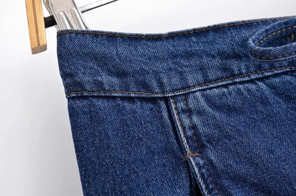 KONDALA Vintage Casual Chic Women Cowboy Suit Zipper Loose Jackets Long Pockets Pants Fashion 2025 Spring Summer Denim Suits