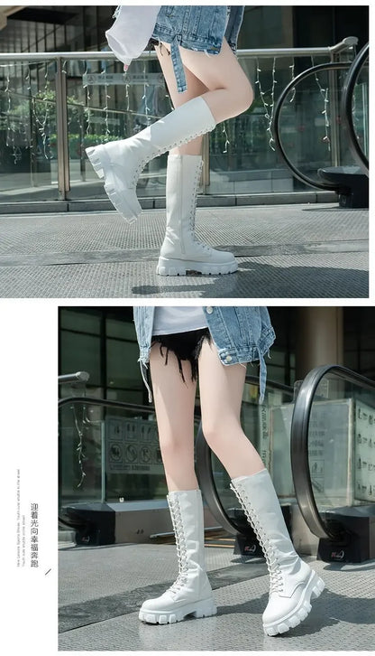 Winter women zipper new long boot Fashion lace up non slip shoes Casual Thick soled trend Boots comfortable ladies shoe Botas