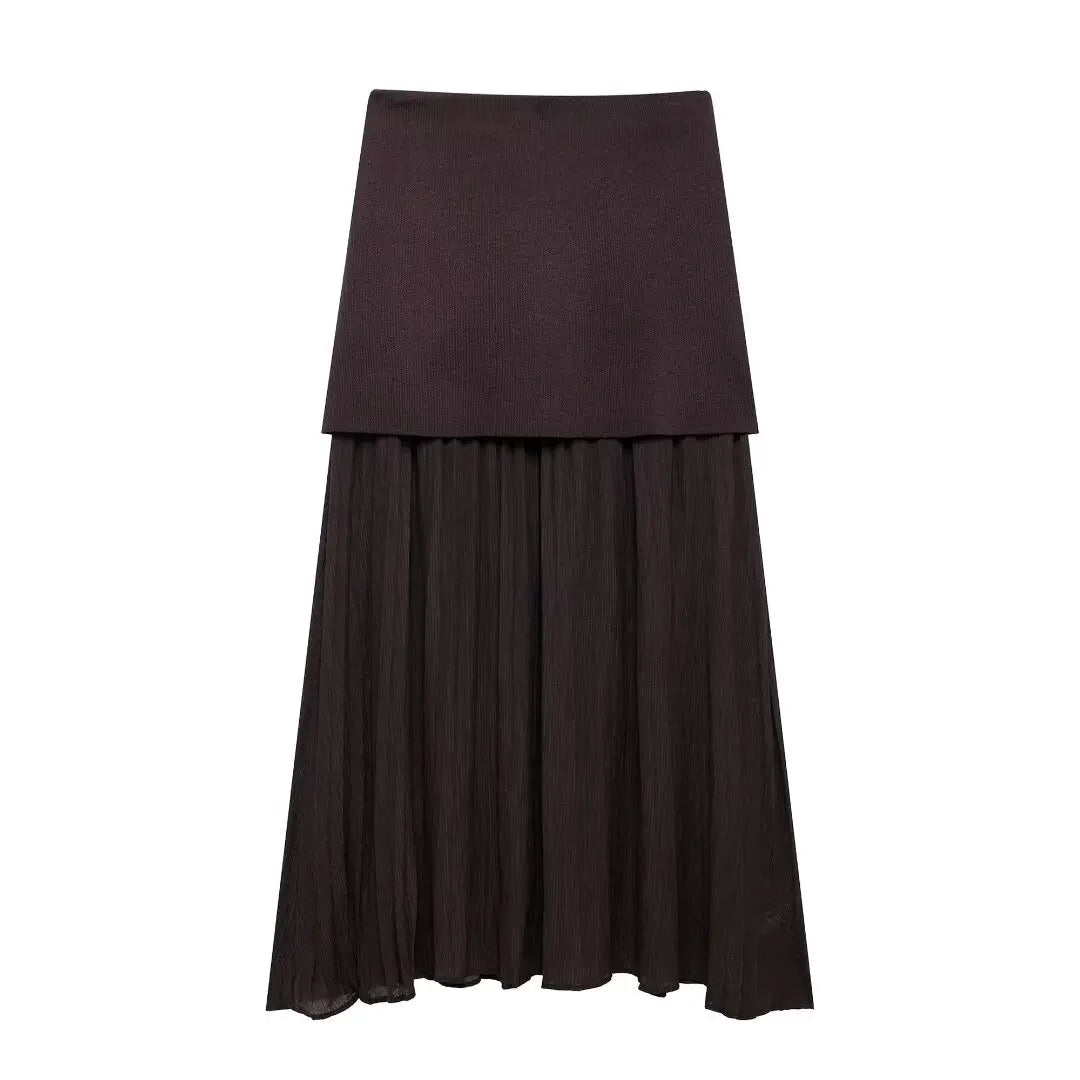 HH Women 2 Piece Skirt Set Elegant V-Neck Sleeveless Button Knitted Vest Top+Splicing High Waist Zipper Ankle-Length Skirts