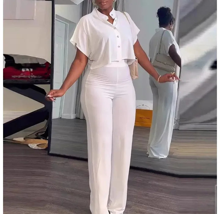 Sexy Elegant Two Piece Sets Womens Outfit Short Sleeved Top and Long Pant Fashion 2024 Summer New Casual Solid Color Suit Female
