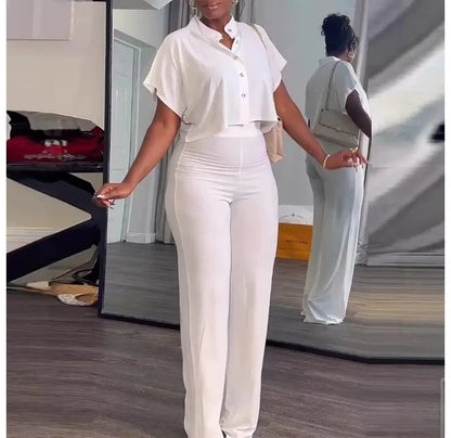 Sexy Elegant Two Piece Sets Womens Outfit Short Sleeved Top and Long Pant Fashion 2024 Summer New Casual Solid Color Suit Female
