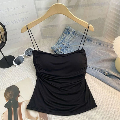 Top Sexy Summer Tank Top Women Spaghetti Strap Sleeveless Vest Camisole Party Bra Tops Club Outfits Skinny Black Crop Top