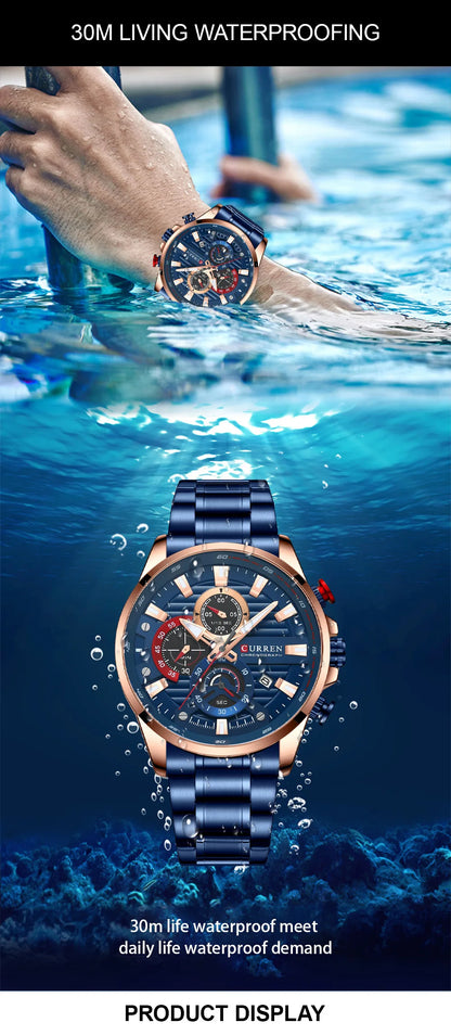 Gurren 8415 Men's Minimalist Six-hand Quartz Watch, Water-resistant Calendar Business Wristwatch