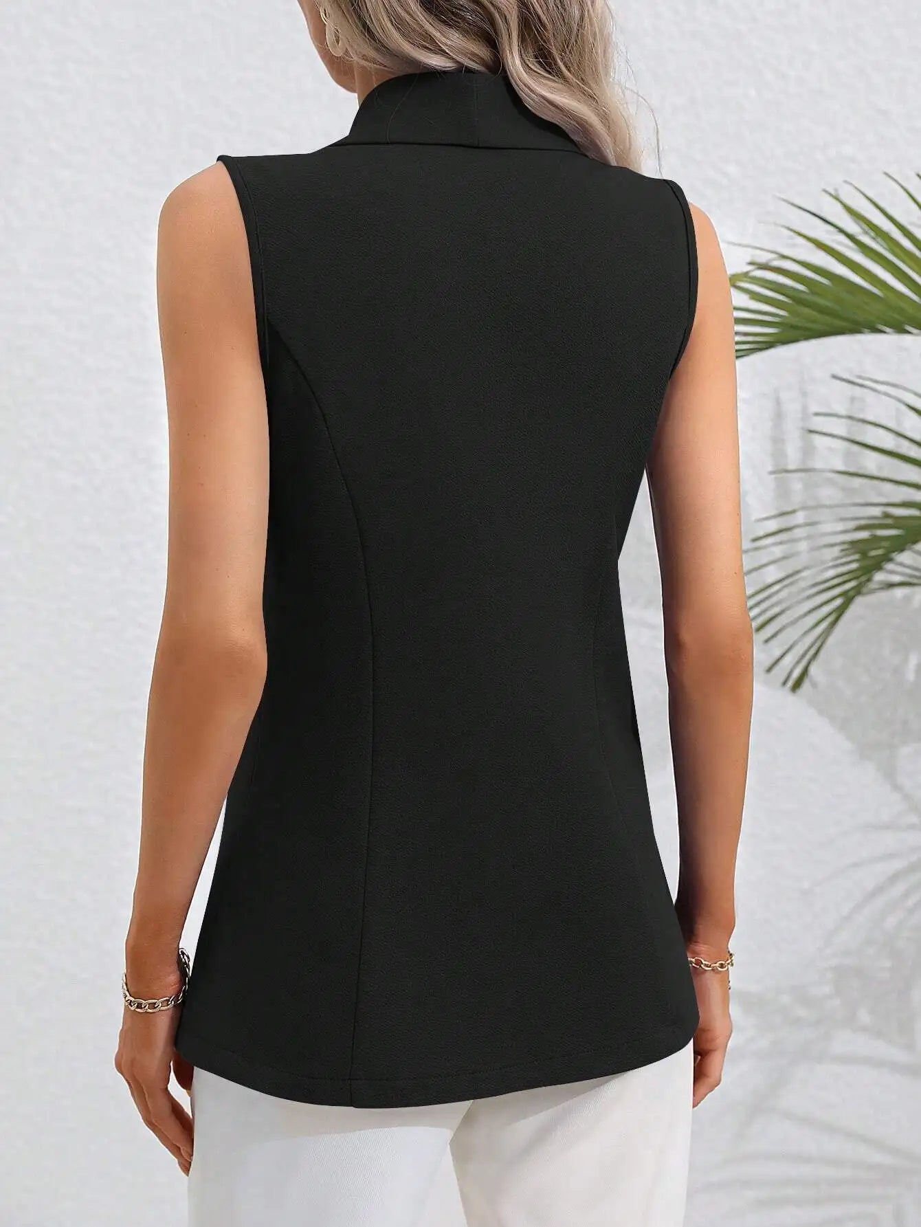 2024 New Women's Jacket Cardigan Casual Sleeveless Suit Collar Top Office Professional Single Button Black Jacket for Women