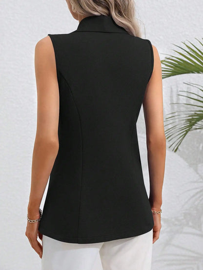 2024 New Women's Jacket Cardigan Casual Sleeveless Suit Collar Top Office Professional Single Button Black Jacket for Women