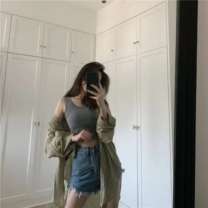 Summer Crop Sexy Tops Women 2022 Women Y2k Aesthetic Clothes Sleeveless Short Vests White Black Grey Korean Harajuku Tank Top