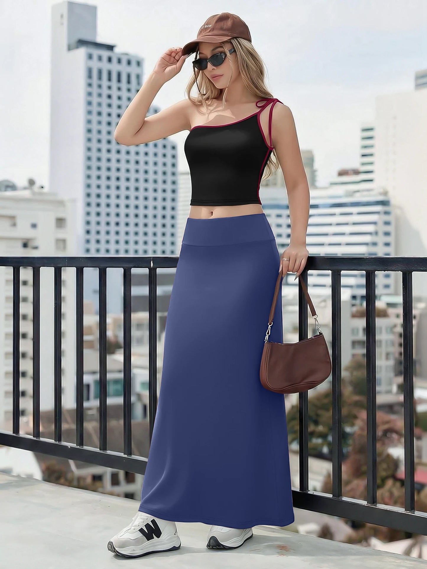 Summer Sexy One Shoulder Crop Top Maxi Skirt Set Women High Waist Slim Fit 2 Piece Outfit For Date Night
