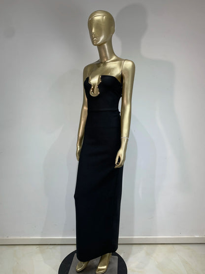Ladies Women Celebrity Sexy Strapless Backless Black Maxi Long Bodycon Bandage Dress 2025 Elegant Evening Club Party Outfit