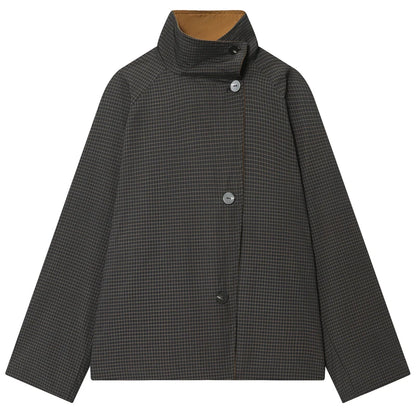 HXAO Women's Jacket Autumn Crop Reversible Trench Coat New In Coat & Jacket Asymmetric Button High Neck Long Sleeve Windbreaker