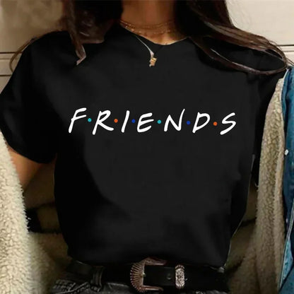 Fashion Friends Tv Show Funny Cartoon Women's T-shirt print ladies T-shirt casual basis O-collar black shirt short sleeve Tshirt