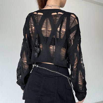 ITOOLIN Women Hole Hollow Out Y2K T-shirts Batwing Sleeve Knitted Shirt For Women Loose Streetwear Tops Spring Autumn 2024