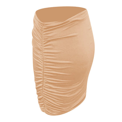 Women'S Summer Short Elastic Pleated Skirts Fashion Mini  Skirt Double Layer High Elasticity Ruched Tight Fitted Midi Skirt