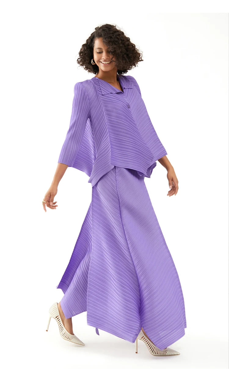 Miyake Pleated Two Piece Sets Spring New Korean Style Single Button Shirt Jacket Harem Pants Loose Designer Aesthetic Clothes