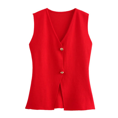 MUJER Knit Sleeveless Vests for Women White Black Cropped Vest Top Women Vintage Button Female Vest Knitted Short Vest Women