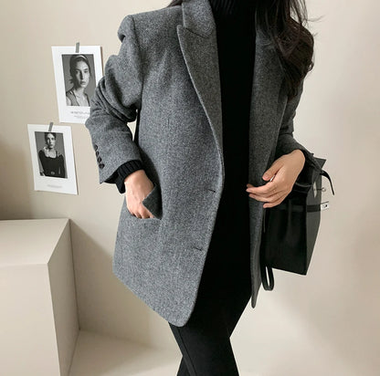 Woolen Jackets Thick and Warm Korean Fashion Heavy Jackets High-end Versatile New Autumn and Winter Black Tweed Suit Women Coat