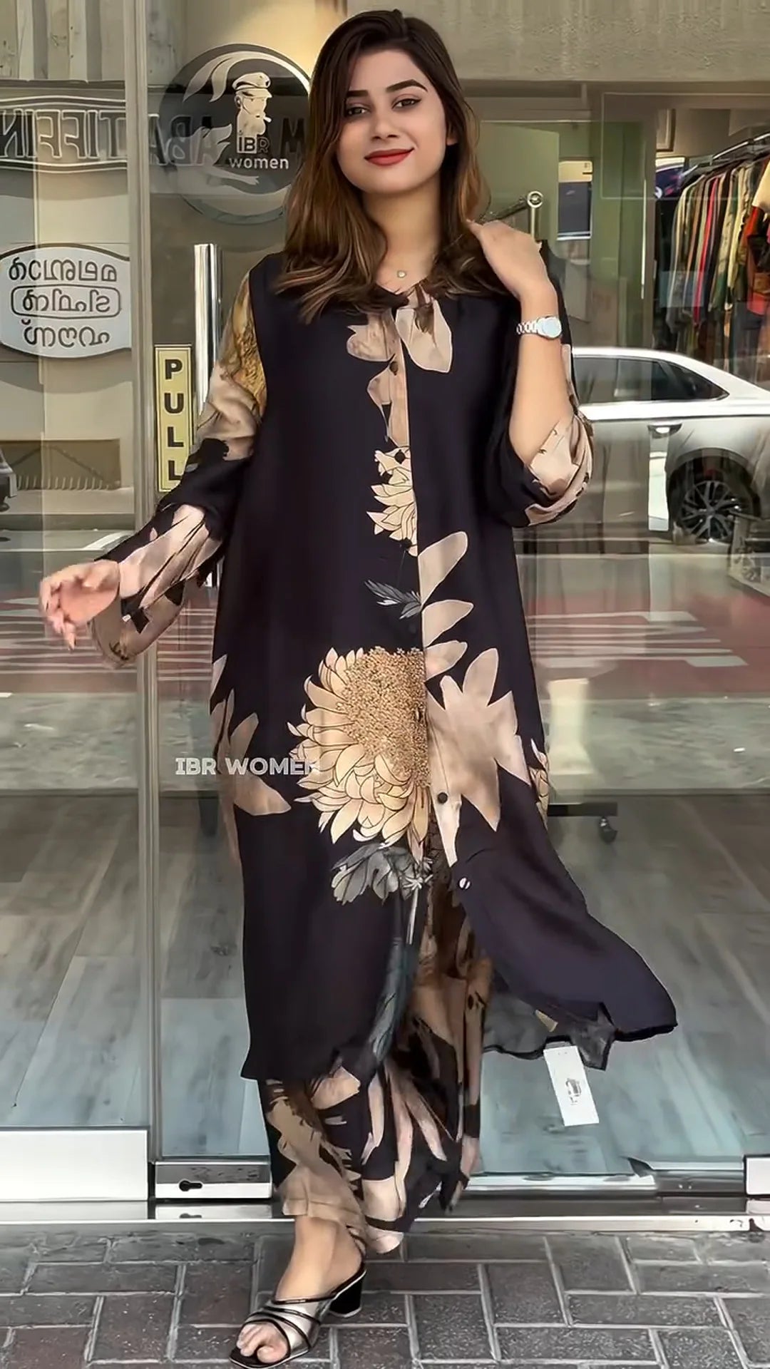 Elegant For Women Print Long Top 2 Pieces Set Spring Floral Single Breasted Lapel Shirt Wide Leg Pant Outfits Loose Leisure Suit