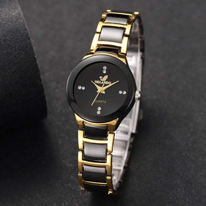 Women's Watch Fashion Black Steel Band Ladies Dress Quartz Watches Clock