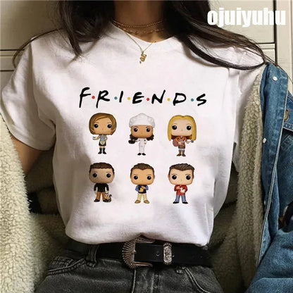 Fashion Friends Tv Show Funny Cartoon Women's T-shirt print ladies T-shirt casual basis O-collar black shirt short sleeve Tshirt