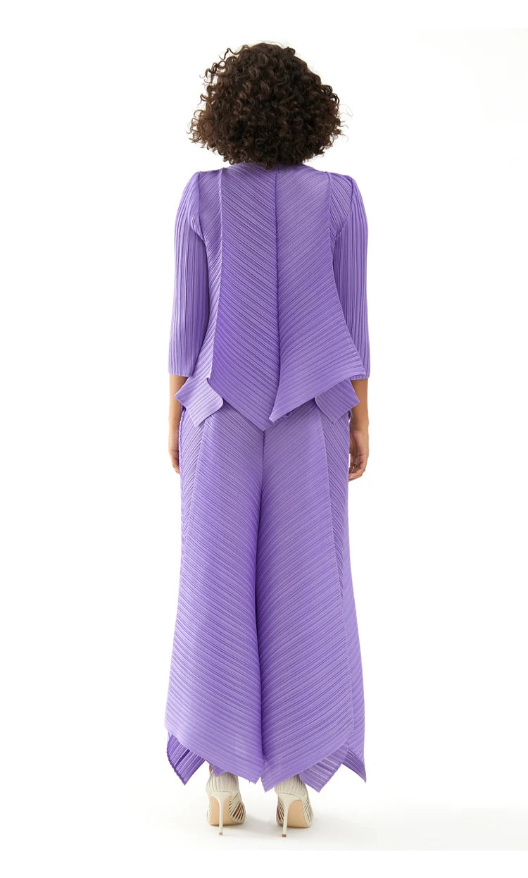 Miyake Pleated Two Piece Sets Spring New Korean Style Single Button Shirt Jacket Harem Pants Loose Designer Aesthetic Clothes