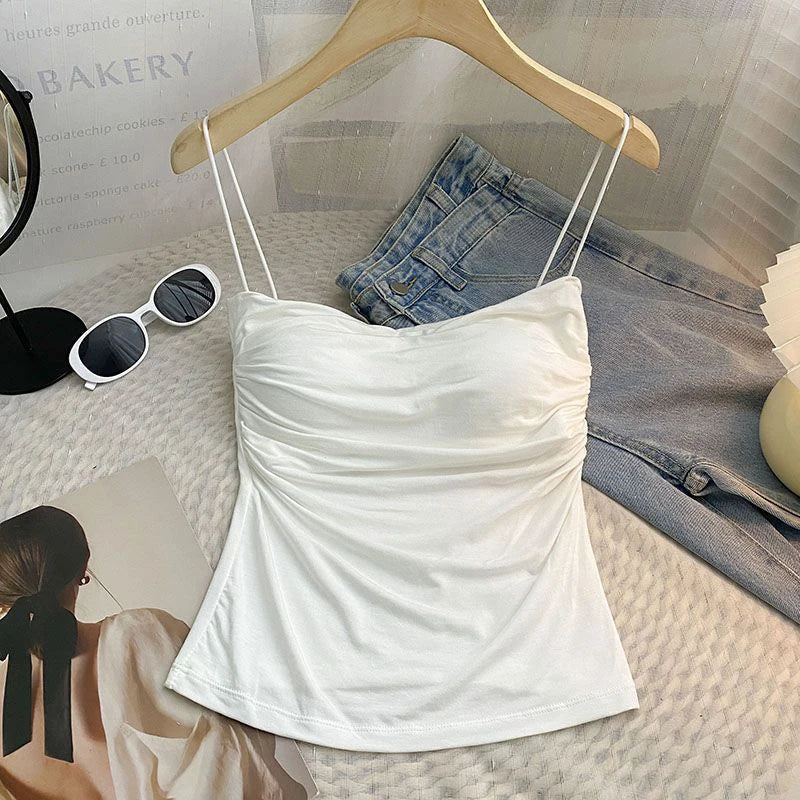 Top Sexy Summer Tank Top Women Spaghetti Strap Sleeveless Vest Camisole Party Bra Tops Club Outfits Skinny Black Crop Top