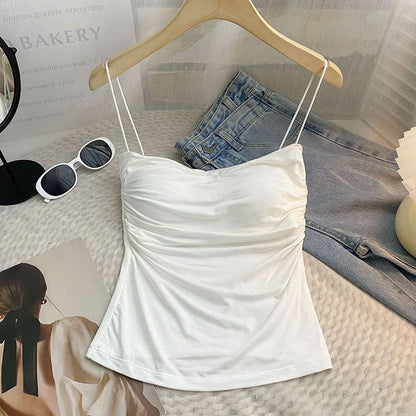 Top Sexy Summer Tank Top Women Spaghetti Strap Sleeveless Vest Camisole Party Bra Tops Club Outfits Skinny Black Crop Top