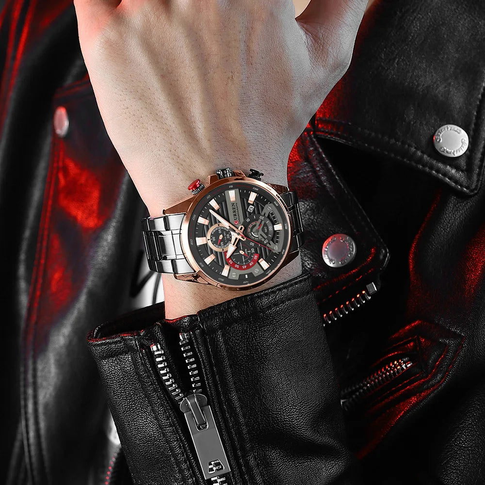 Gurren 8415 Men's Minimalist Six-hand Quartz Watch, Water-resistant Calendar Business Wristwatch