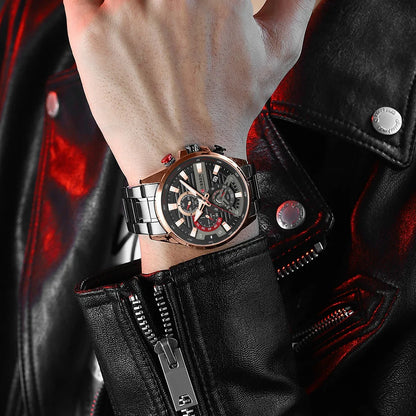 Gurren 8415 Men's Minimalist Six-hand Quartz Watch, Water-resistant Calendar Business Wristwatch