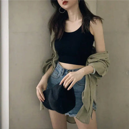 Summer Crop Sexy Tops Women 2022 Women Y2k Aesthetic Clothes Sleeveless Short Vests White Black Grey Korean Harajuku Tank Top