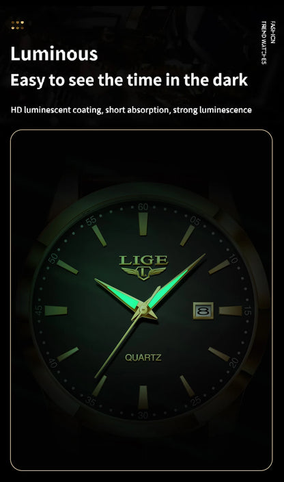 LIGE Mens Watches Top Brand Luxury Military Quartz Watch for Men Fashion Leather Waterproof Sports Chronograph Montre Homme+BOX