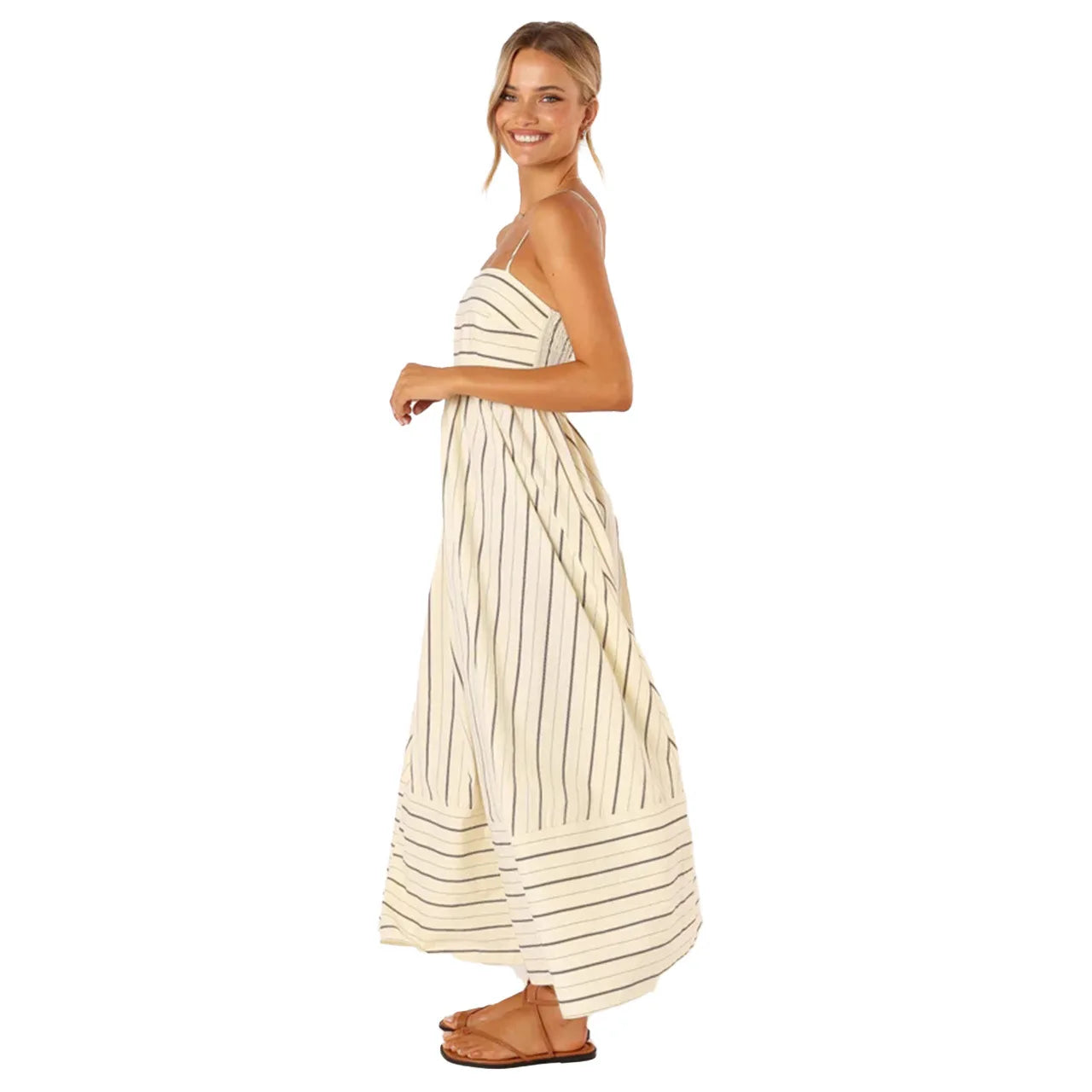 Fashion Stripe Slip Maxi Dress Women 2024 New Elegant Sleeveless Slash Neck Suspender Beach Dress Females Holiday Party Vestidos