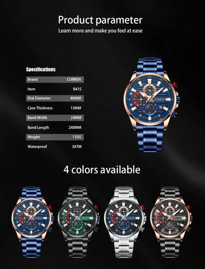 Gurren 8415 Men's Minimalist Six-hand Quartz Watch, Water-resistant Calendar Business Wristwatch
