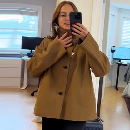 HXAO Women's Jacket Autumn Crop Reversible Trench Coat New In Coat & Jacket Asymmetric Button High Neck Long Sleeve Windbreaker