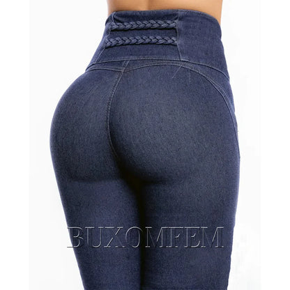 Fashion High Waist Sexy Skinny Stretch Jeans for Women Button Fly Straight Leg Pencil Pants Wrap Hips Trousers Y2K Streetwear