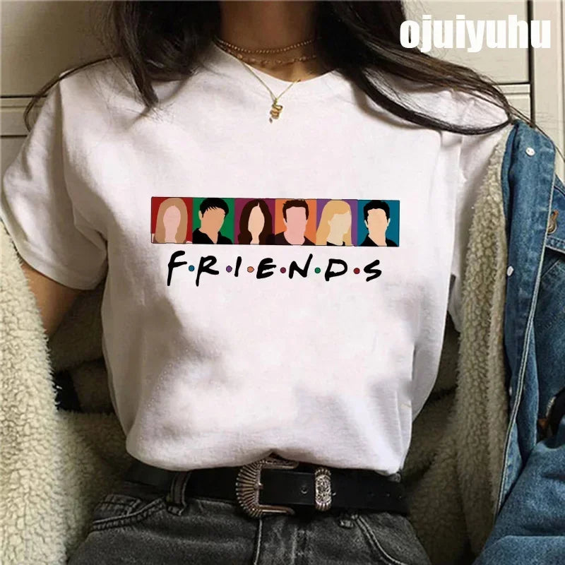 Fashion Friends Tv Show Funny Cartoon Women's T-shirt print ladies T-shirt casual basis O-collar black shirt short sleeve Tshirt