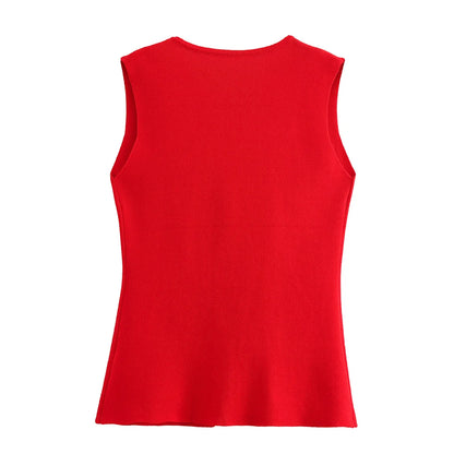 MUJER Knit Sleeveless Vests for Women White Black Cropped Vest Top Women Vintage Button Female Vest Knitted Short Vest Women