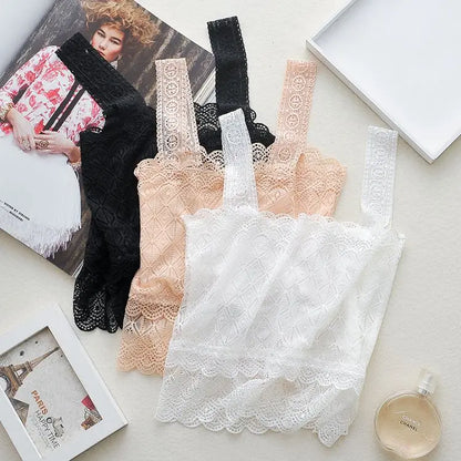Summer Sexy Lace Camisole Tank Tops Women Beautiful Back Top Lady Seamless Hollow Out Elastic with Chest Pads Woman Clothing