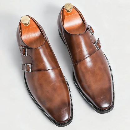 Classic Retro Dress Men's Monk Leather Shoes With Pointed Toe Buckle Business Office Wedding Comfortable Men's Oxfords Shoes
