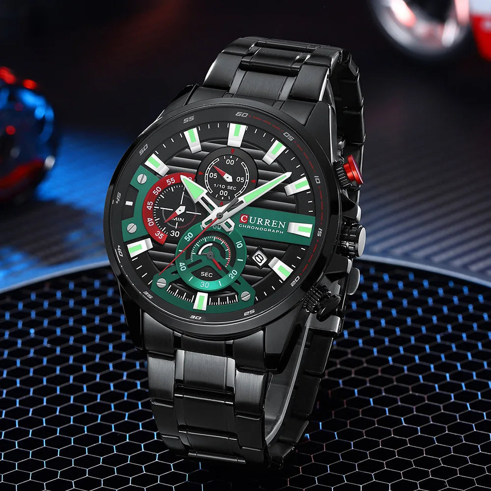 Gurren 8415 Men's Minimalist Six-hand Quartz Watch, Water-resistant Calendar Business Wristwatch