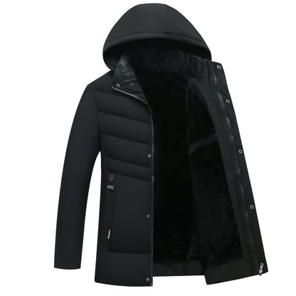 New Fashion Fleece Hooded Winter Coat Men Thick Warm Mens Winter Jacket Windproof Gift For Father Husband Parka Windproof Parkas