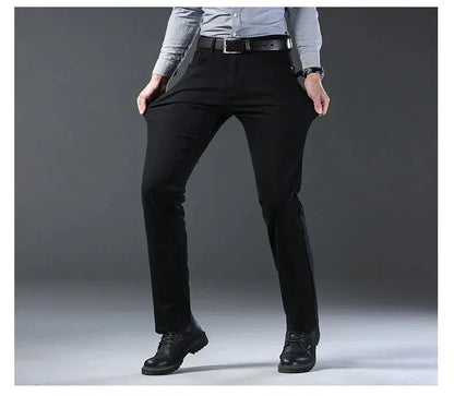 Wthinlee New Business Men's Jeans Casual Straight Stretch Fashion Classic Blue Black Work Denim Pant Trousers Male  Clothing