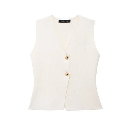 MUJER Knit Sleeveless Vests for Women White Black Cropped Vest Top Women Vintage Button Female Vest Knitted Short Vest Women