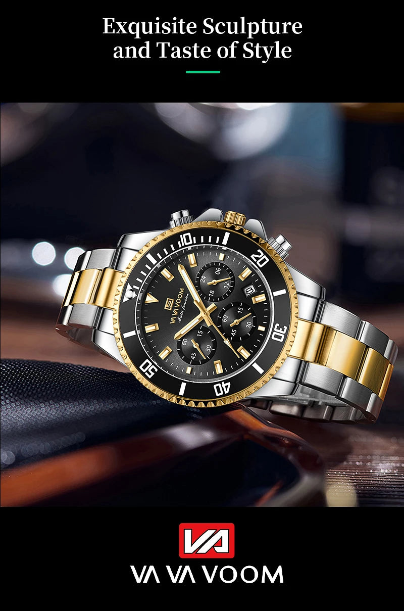Multifunctional Mens Quartz Watch Luxury Water Night Glow Business Style Diver Series Stainless Steel Leisure Fashion Wristwatch