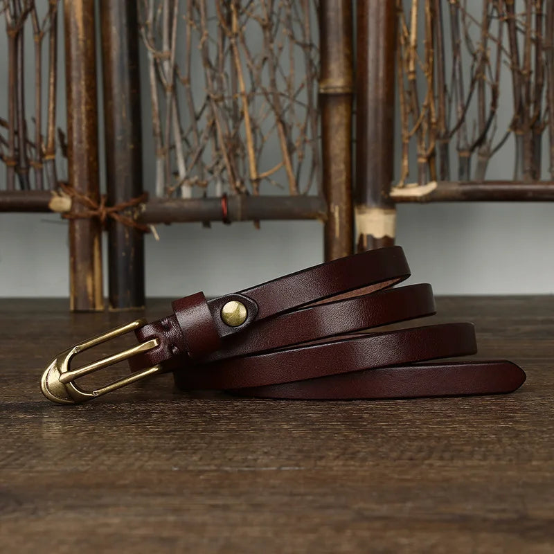 1.5cm Women Belts Copper Pin Buckle Thick Real Cowskin Genuine Leather Belt Female Waistband for Jeans Thin Ladies Belt