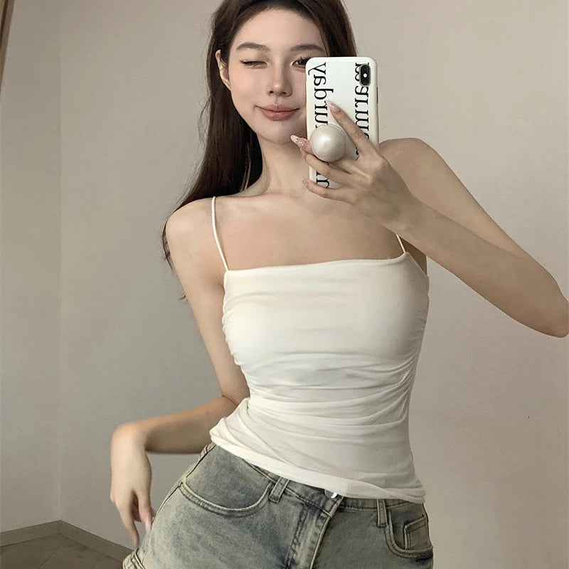 Top Sexy Summer Tank Top Women Spaghetti Strap Sleeveless Vest Camisole Party Bra Tops Club Outfits Skinny Black Crop Top