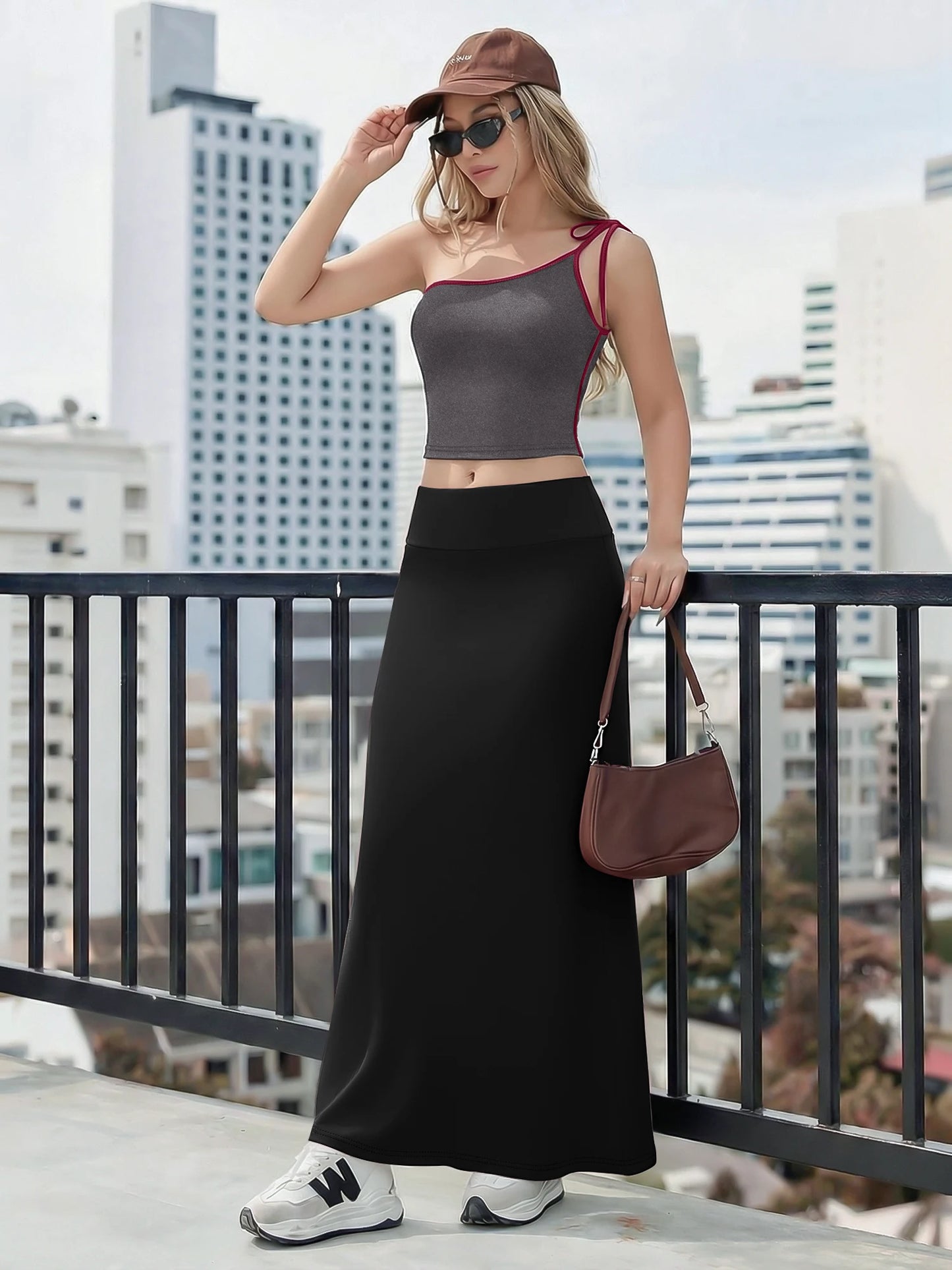 Summer Sexy One Shoulder Crop Top Maxi Skirt Set Women High Waist Slim Fit 2 Piece Outfit For Date Night