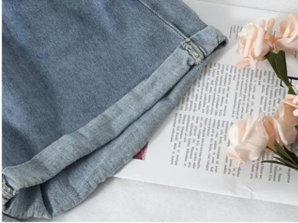 PTKPCC New Summer Korean Retro High-waist Loose  Jeans Shorts Women Versatile Edge Casual Hot Pants Women Clothing Jeans PTKPCC