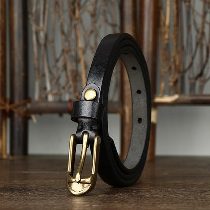 1.5cm Women Belts Copper Pin Buckle Thick Real Cowskin Genuine Leather Belt Female Waistband for Jeans Thin Ladies Belt