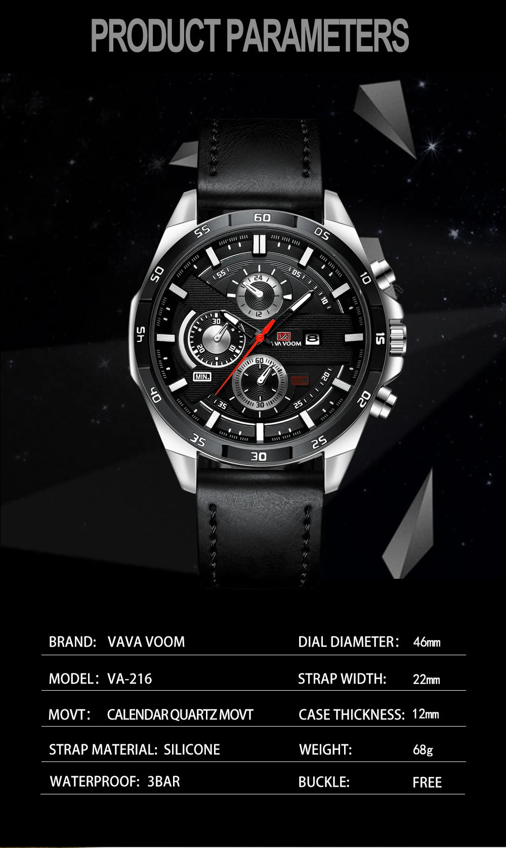 Top Men Watch Sports Style 46mm Large Leather Racing Style Casual Fashion Original Black Rose Gold Calendar Quartz Watch Relogio