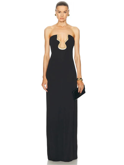 Ladies Women Celebrity Sexy Strapless Backless Black Maxi Long Bodycon Bandage Dress 2025 Elegant Evening Club Party Outfit
