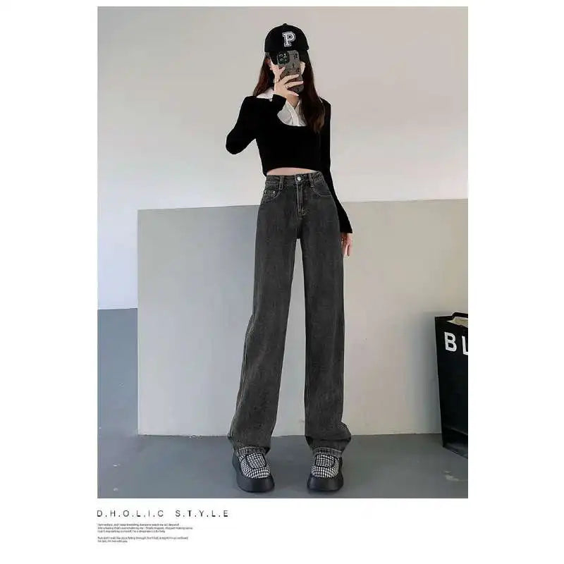 New Autumn And Winter Styles Suitable For All Seasons Basic Jeans For Women High Waist Retro Wide Leg Versatile And Casual Jeans